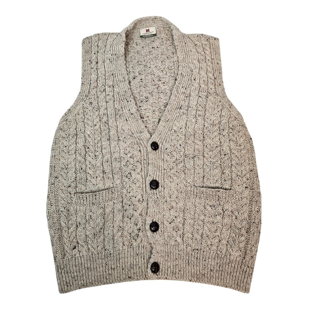 Vintage Carraig Donn Aran Fisherman Flecked Cable Knit Wool Sweater Vest Large - Picture 9 of 9
